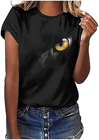 3D Camiseta de impressão de gato para mulheres Tees gráficos da moda Crew Tops fofos Camisetas de túnica de