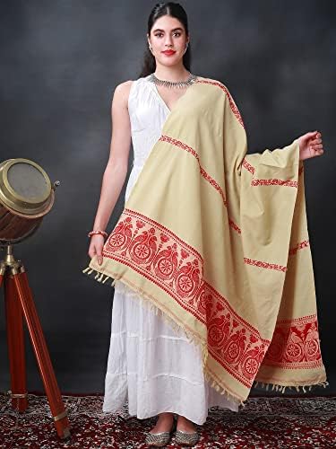 Dupatta de algodão puro de algodão puro da Índia Exótica com Red Parrot -Chakra Thread Work on Border - Algodão