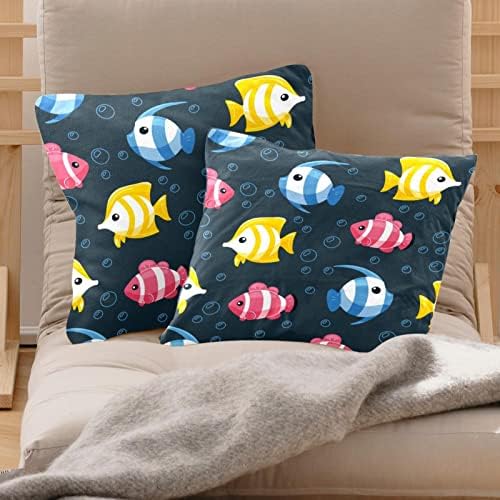 Conjunto VBFOFBV de 2 capas de travesseiros lombares, decorações suaves para decoração de casa de fazenda em casa, animal de desenho animado de peixes tropicais