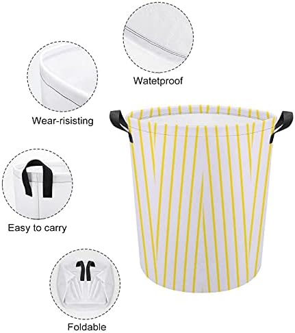 Foduoduo cesta de lavanderia amarela e branca listras cesto de roupa com alças Saco de armazenamento