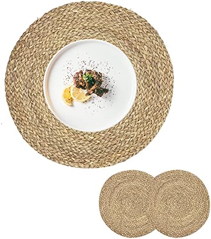 CY Irmãs Placemats tecidos para mesa de jantar Conjunto de 2, palha natural, tapetes de mesa