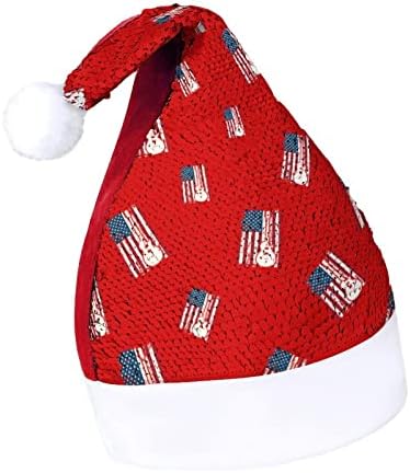 American Flag Guitar lantejoulas chapéu de natal Papai Noel Cap impressão engraçada para homens decorações de festas