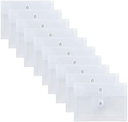 Etspolt 10 Pacote envelopes plásticos com fechamento de gravata de botão e cordas, envelopes poli transparentes