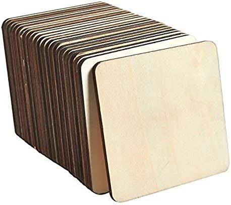 80 peças peças de madeira natural inacabadas quadrados em branco Cutout Tiles Diy Wood Crafts para projetos de artesanato