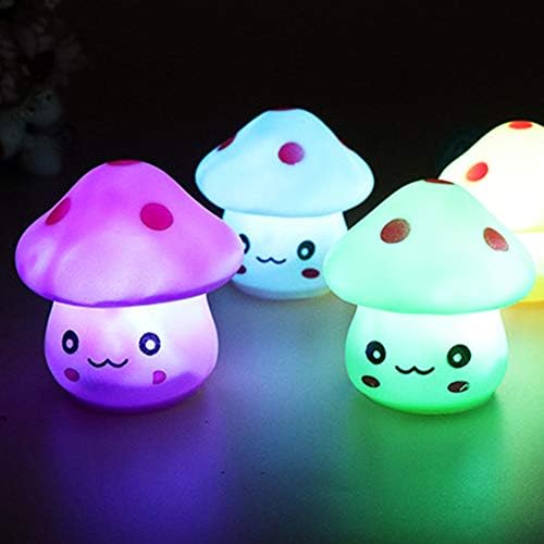 Dezirzjjx Mushroom Night Light, LED de sete cor de sete cor de cogumelo, expressão fofa de cogumelos