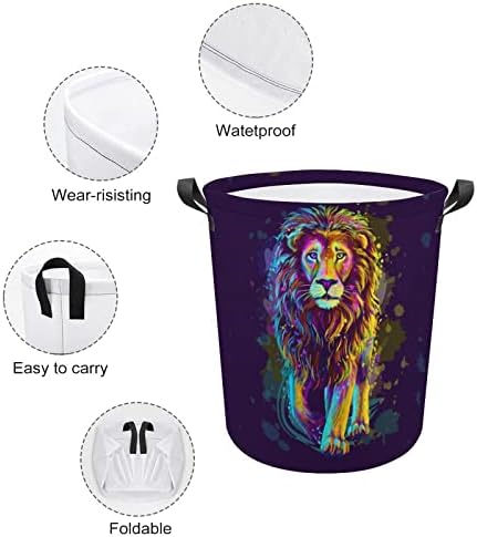 Lion Artistic Neon Color Laundry Basket Basket Rousista Testar Lavagem de Lavagem de Roupas de Roupa Bolsa