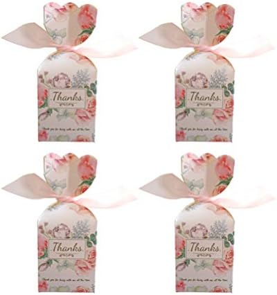 Toyvian 12pcs Caixa de presente de casamento floral com fitas Caixa de presente de doces de papel para noivado