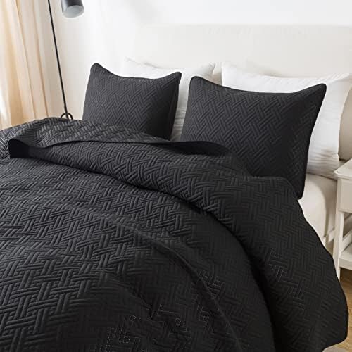 WDCozy Black Quilt Twin Size Bedding Conjuntos com farsa de travesseiro, colher de colcha leve leve, cobertura