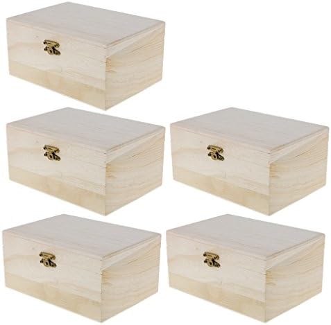 Pacote de Emer de 5 caixas de baú de madeira inacabadas para codificação de artesanato de madeira DIY/445