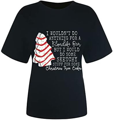 Camisetas de Natal femininas, camisetas gráficas de bolos de árvore de natal