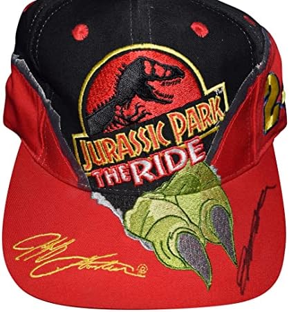 Autografado 1997 Jeff Gordon 24 DuPont Racing Jurassic Park The Ride Vintage NASCAR HAT COM COA