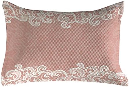 Ambesonne Peach Coloque de travesseira acolchoada, design de renda em fundo de casamento ornamental