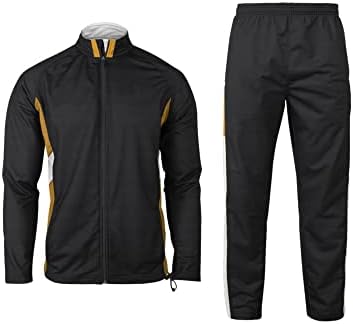 Califh Impex Men's Tracksuit Athletic Sports Casual Full Zipper Gym Runging Sweats Black