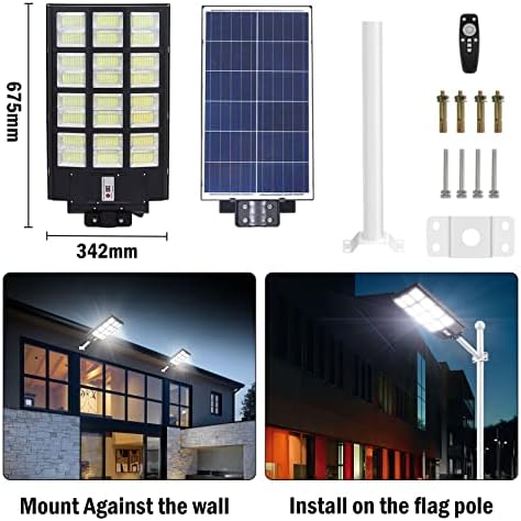 Luzes de rua solar de 1000W ao ar livre, sensor de movimento LED luzes externas solares com controle remoto e