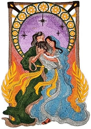 Beyondvision natal Art Nouveau Natividade [Maria, José e Jesus] Ferro bordado/Patch [5,86 8.56] [Feito nos EUA]