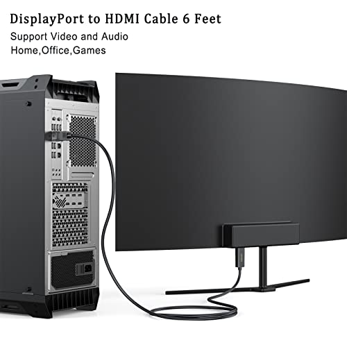 DisplayPort para o cabo HDMI HDTV 6 pés, Uvooi Unidirectional DisplayPort DP para HDMI Cable Masculino