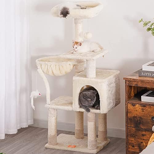Árvore de gatos de plataforma de vários níveis - condomínio da torre de gatos para gatos internos - casa de gatos com poleiro de pelúcia estofados - Nozaya