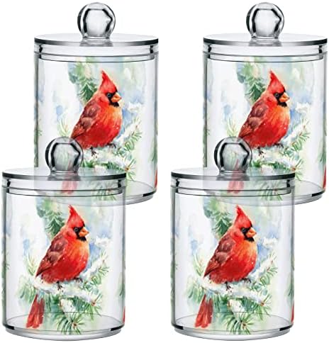Alaza 4 Pack QTIP Dispensador Red Cardinal Bird Winter Christmas Banelas Organizadoras de banheiro