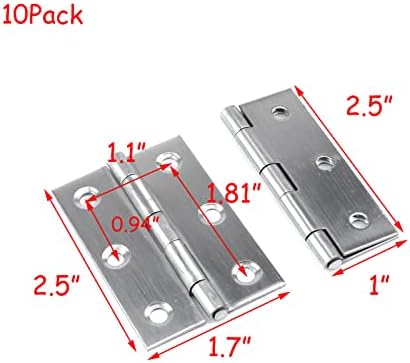 Hevstil 10pack de 2,5 polegadas de aço inoxidável dobra dobradiças do armário de armário de armário
