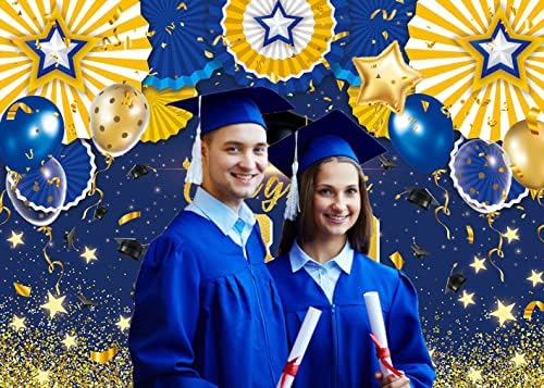 7x5ft graduação bancos de formatura 2023 Blue Gold Star Bacharel Bacharel Parabéns Graduação