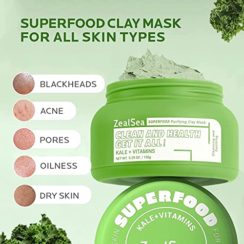 Máscara de argila de superfood de Zealsea para rosto, máscara de argila de desintoxicação vegana natural com vitamina