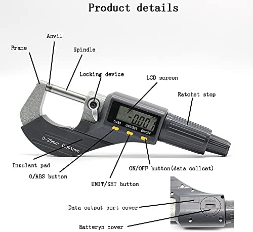 UXZDX High Precision 0,001mm Micrômetro Externo Eletrônico de 0-25 mm com Micrômetro Digital LCD PALIPER DIGITAL