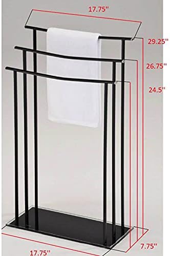 Pilaster Design Moderno Hamzi Triple Free Standing Banheiro Toalha Rack Stand, Black Metal com