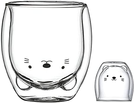 Hwagui caneca fofa caneca dupla de parede dupla expresso de vidro copo de animal claro xícara de café personalizada