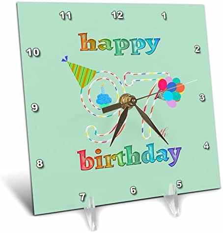 3drose feliz 97º aniversário, cupcake com vela, balões, chapéu, ... - relógios de mesa