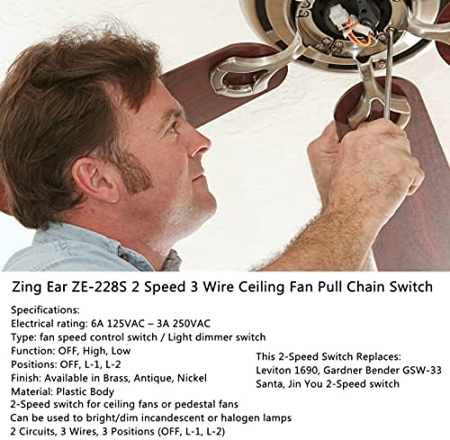 Interruptor do ventilador de teto Zing Ear ze-228s 2 velocidades 3 arame ventilador de teto Chain Speed