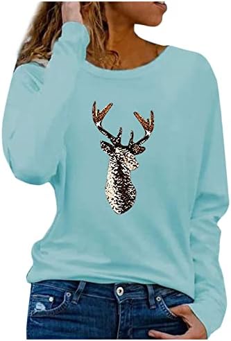 Sweatshirts para mulheres de Natal Camise de pescoço impressa no pescoço grossa geral tops de outono