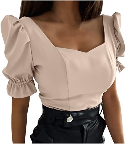 Blusas de verão femininas elegantes tampos de pescoço curto e elegante