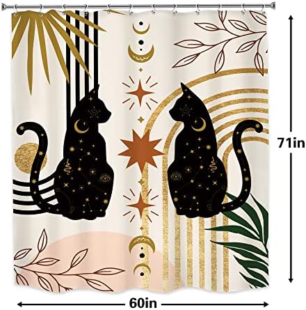 Lghtyro boho fofo de chuveiro de gato cortina banheiro conjunto de 60wx71h polegadas chique abstrato engraçado