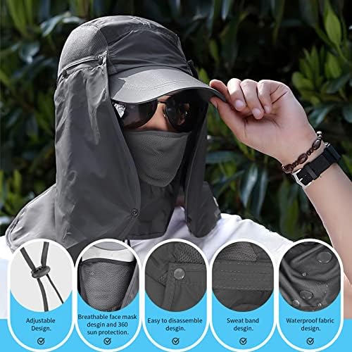 OPUHOHR UPF 50+ Chapéu de pesca do sol 2 pares mangas de braço para homens Mulheres, Proteção solar de UV ao ar