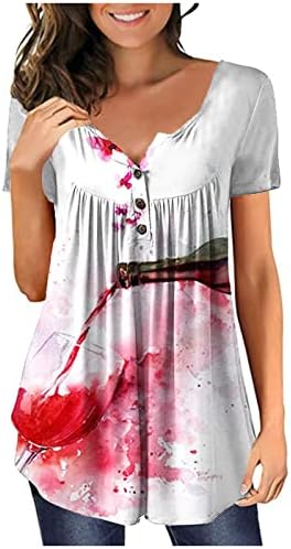 túnica lcepcy tops para mulheres por toda a camiseta impressa V Botão de pescoço Roughed Bloups Summer Casual
