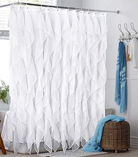 Reisen White Ruffle Curta Curtain Fabric/Ploth Farmhouse Banheiro Curta