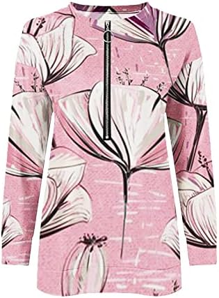 Camisas de treino de manga longa nokmopo para feminino de moda feminina Spring Loose Casual V Pescoço com zíper de manga longa Top de manga longa