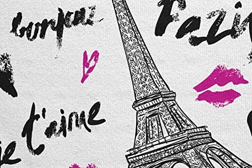 Ambesonne Paris Yoga Mat Toalha, Eiffel Tower Lipstick Kiss Shape de coração Palavras adoram arquitetura turística,