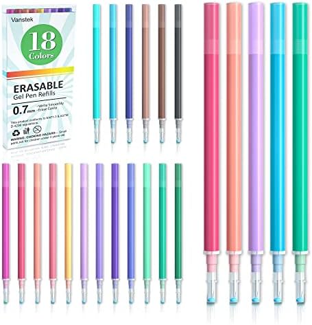 Vanstek 18 cores Pens apagável de gel+ 18 cores apagável caneta recarga