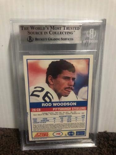 Rod Woodson assinou autografado 1989 SCORE ROOKIE CARD STEELERS BECKETT SLABBED13 - Cartões de estreia autografados de futebol cortados