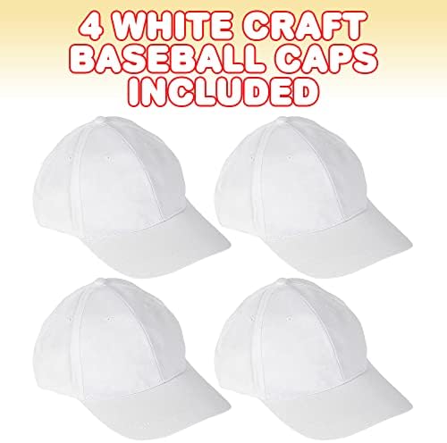 Artcreatividade Caps de beisebol artesanal branco, conjunto de 4, bonés de beisebol de algodão