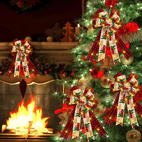 6 Pack iluminados grandes arcos de Natal Led Christmas Tree Topper Topper Decorativo arcos grandes arcos vermelhos decorações de Natal Bateria operada por árvores de árvore de árvores Garland Decoração de Natal, 11 x 20 polegadas