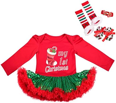 Dosy Daisy My First First Christmas Roupfits for Baby Girls Xmas Party Onesie Romper Bodysuit Tutu Conjunto de