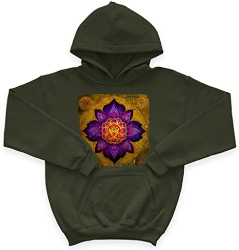 Hoodie de lã de esponja para crianças de flor roxa - moletom de Mandala Kids ' - capuz impresso