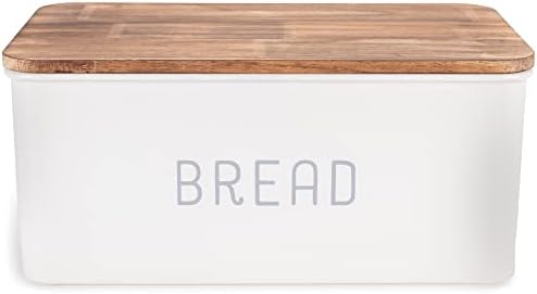 Nat & Jules Matte Branco 12 x 7 Metal esmalte a madeira de borracha com tampa de pão