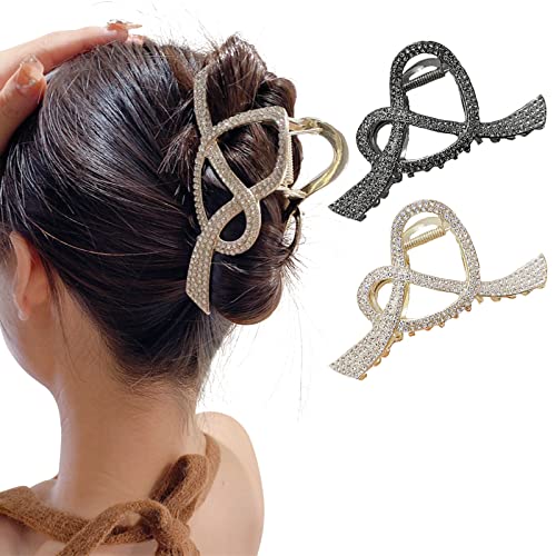 Clipes de cabelo Garra para mulheres Rheinstone 2pcs adoram grandes clipes de cabelo de borboleta de metal
