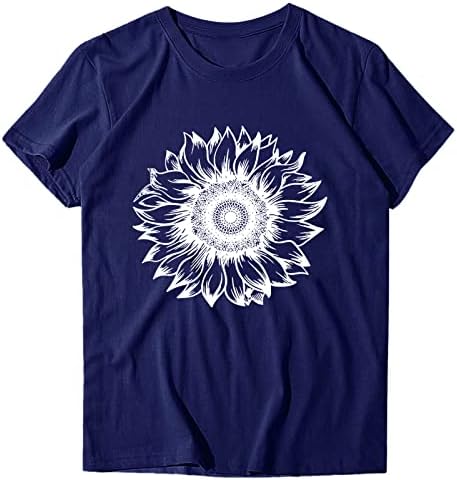 Summer Summer Tops Mistura de algodão Manga curta Tshirt Sunflower Dandelion Love Casaul Pullover solto camisetas