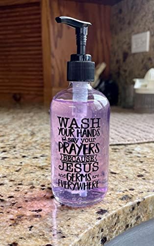 Lave as mãos e faça suas orações porque Jesus e germes estão por toda parte. Dispensador de sabão de