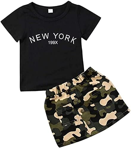 Camuflagem de garotas da criança bebê Camuflagem Black Lets Tops T-shirt + Salia Cortos de verão Summer