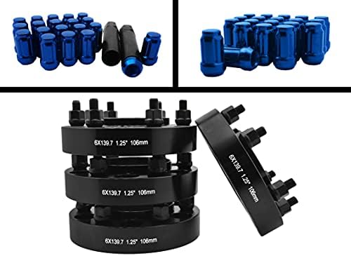 4 PC 1,25 Adaptadores de espaçadores de rodas centrados no cubo preto 106mm H.B + 24pc 12x1,5 Blue strine